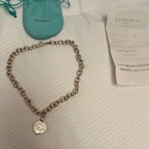 Tiffany & Co. Silver Heart Charm Bracelet with Blue Pouch